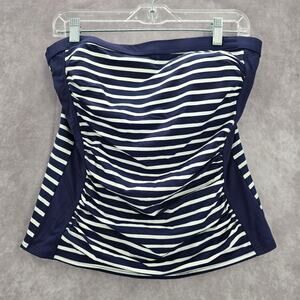Lands' End Navy and White Striped Strapless Swim Tankini Top